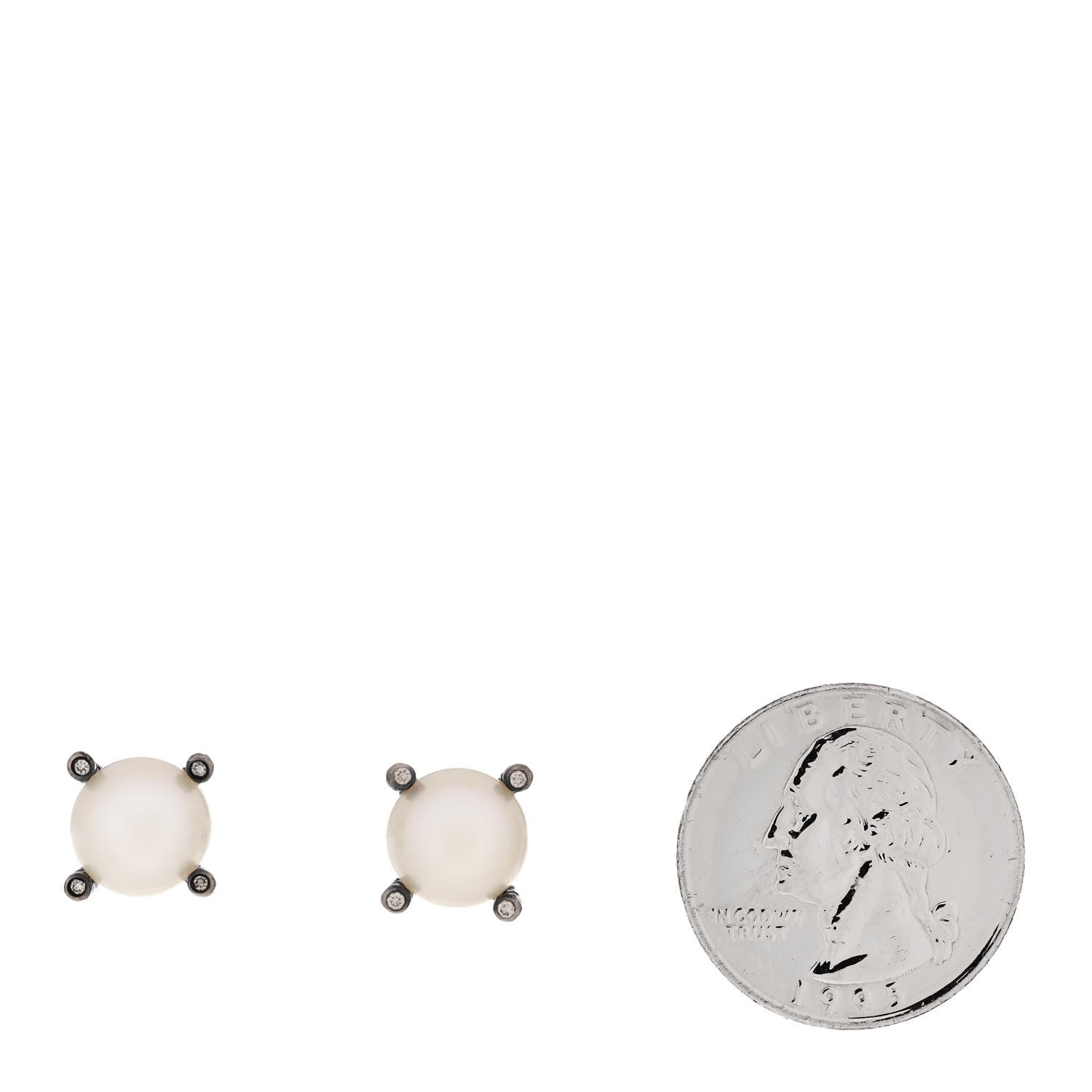 David Yurman Sterling Silver Diamond Pearl 9.5-10mm Cable Stud Earrings 2 of 4