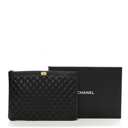 Chanel Lambskin Quilted Large Boy Zip Pouch Black 8 of 8