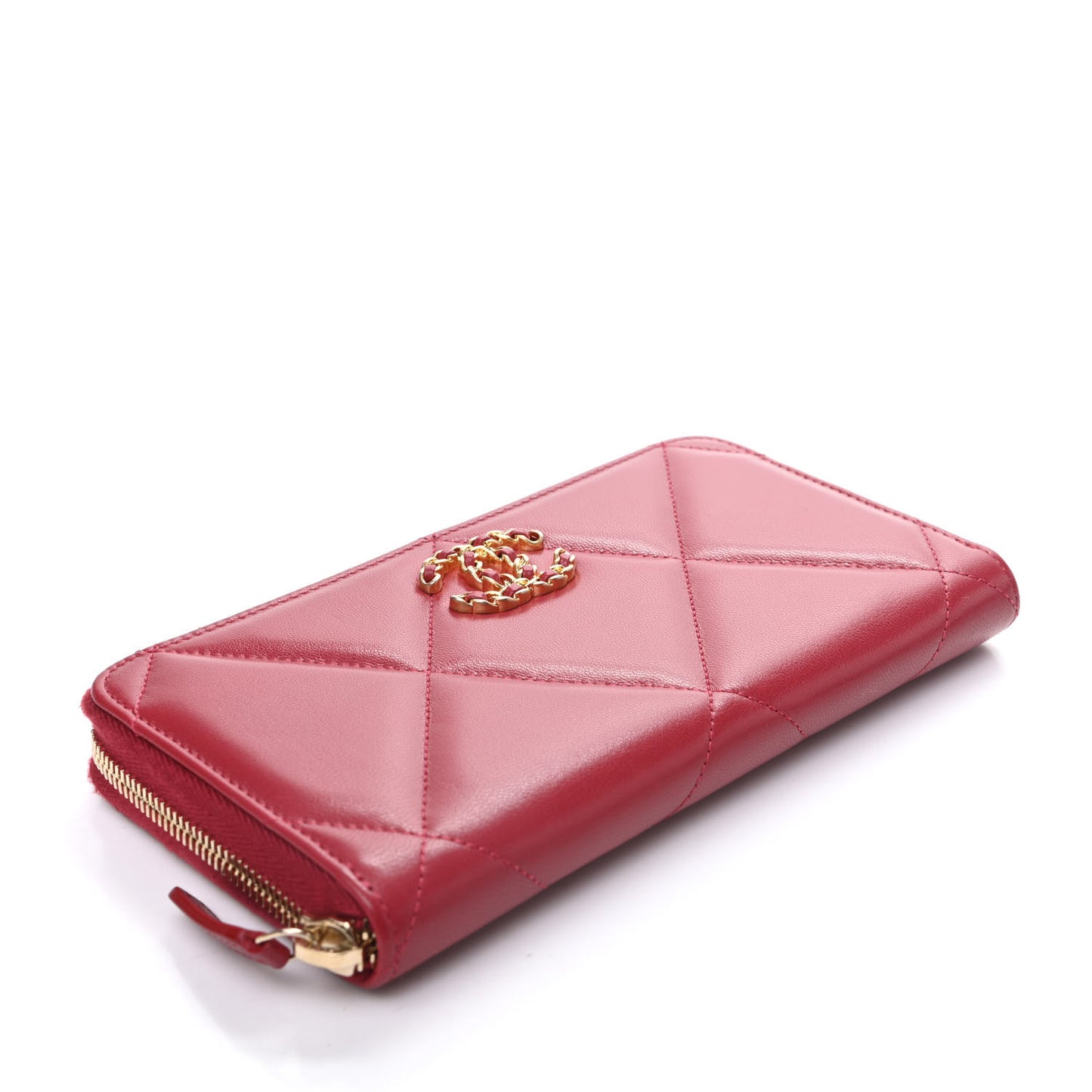 Shiny Goatskin Quilted 19 Long Zipped Around Wallet Red