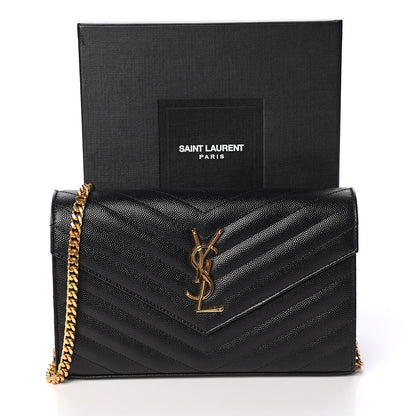 Saint Laurent Grain De Poudre Matelasse Chevron Monogram Chain Wallet Black 10 of 10