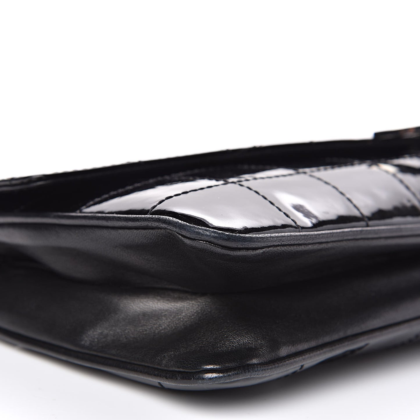 Patent Square Stitched CC Flap Clutch Black