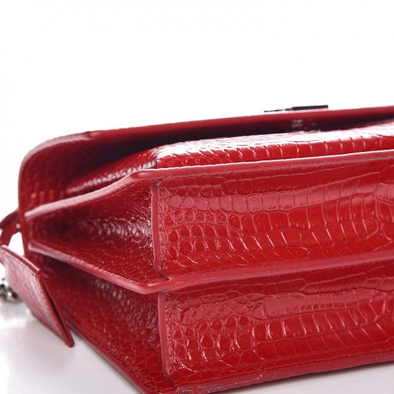 Saint Laurent Calfskin Crocodile Embossed Medium Monogram Sunset Rouge Eros 8 of 9