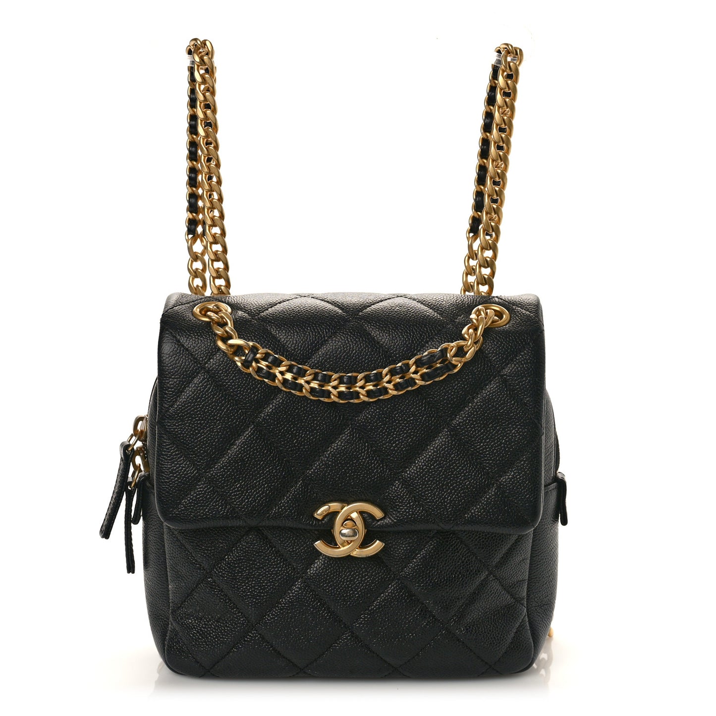 Shiny Caviar Quilted Chain Melody Backpack Black