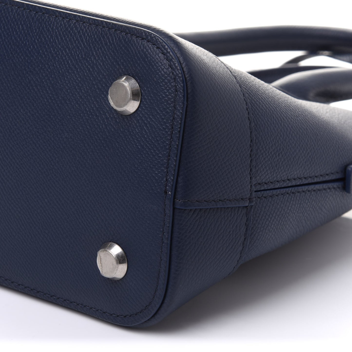 Signature Grained Calfskin Logo S Ville Top Handle Bag Bleu Canopee White