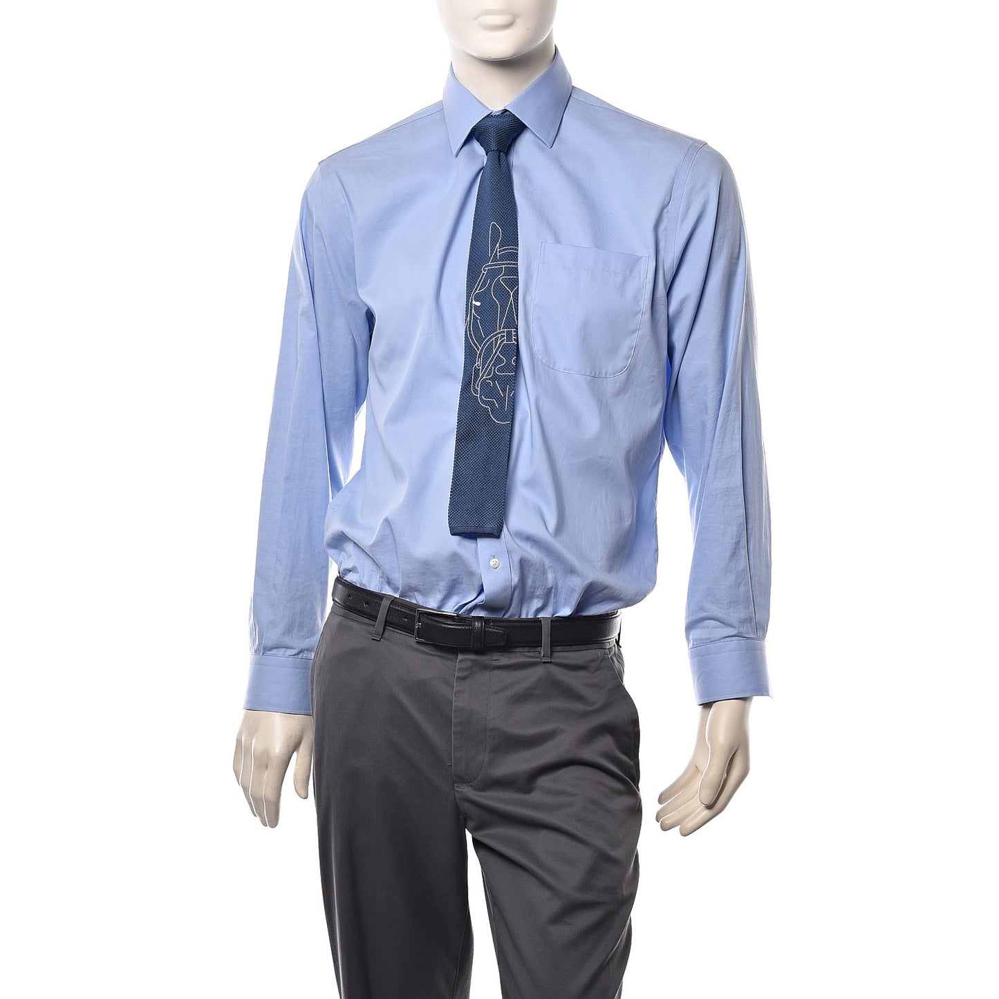 Silk Mens Tete A Tete Equestre Cravate Tricot Neck Tie Blue Jean Blanc