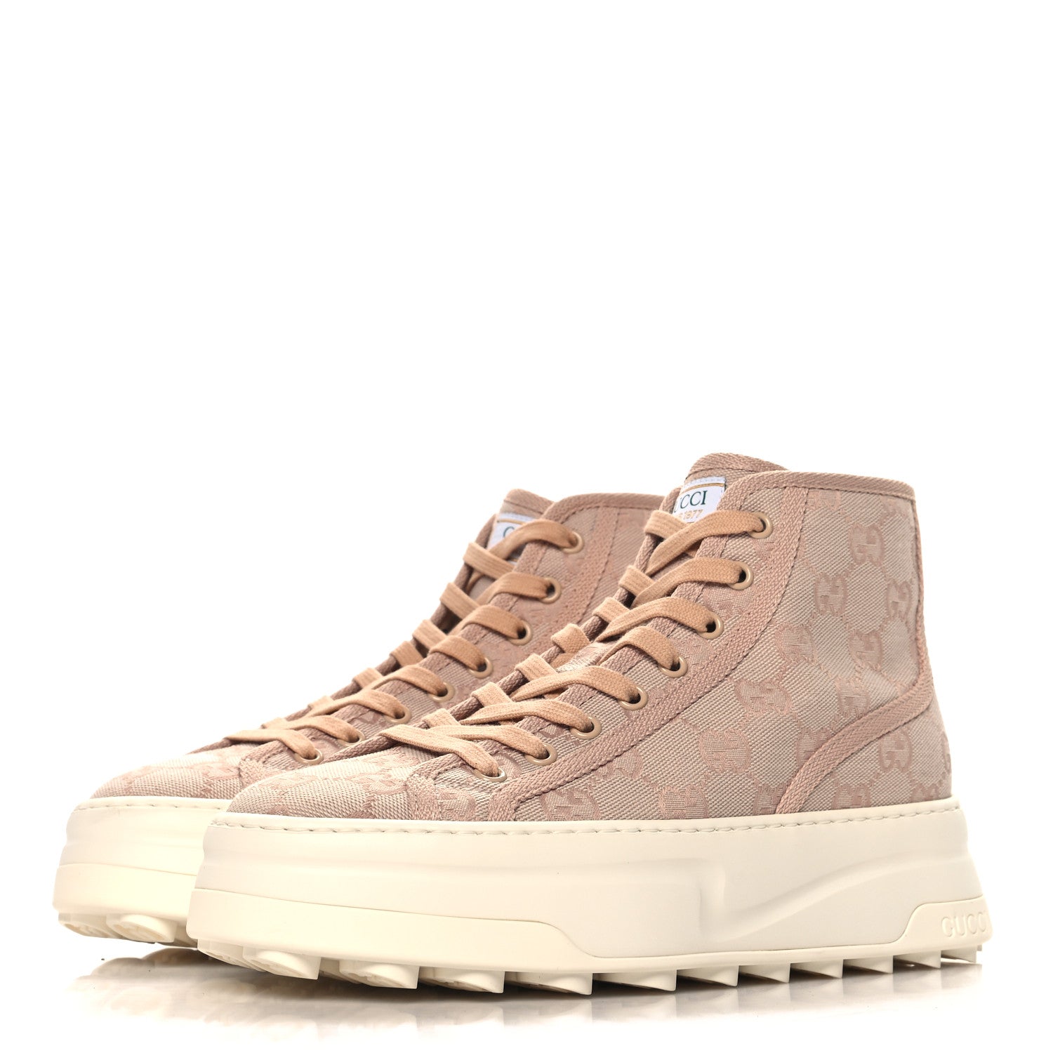 Gucci New Canvas GG Monogram Womens Tennis 1977 High Top 55mm Platform Sneakers 38 Skin Rose Dark Skin Rose 4 of 8