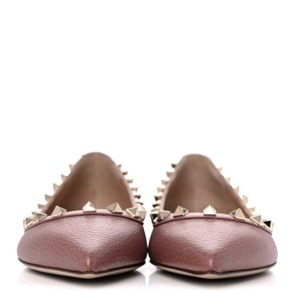 Valentino Garavani Pebbled Calfskin Rockstud Ballerina Flats 37 Dark Nude 2 of 12