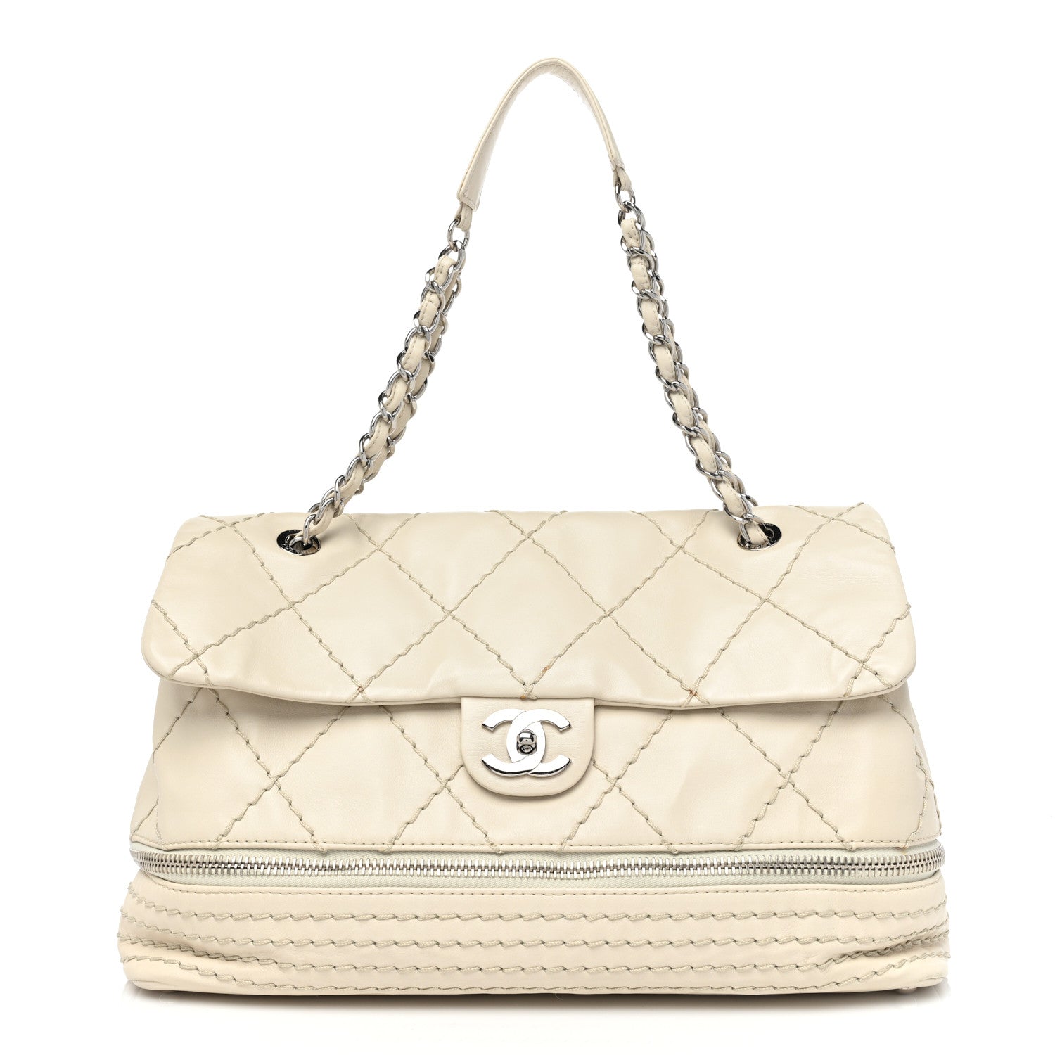 Chanel Calfskin Stitched Large Expandable Flap Bag White 1 of 21