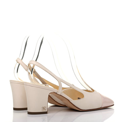 Chanel Glazed Calfskin Cap Toe CC Slingback Pumps 36 White Pink 4 of 11