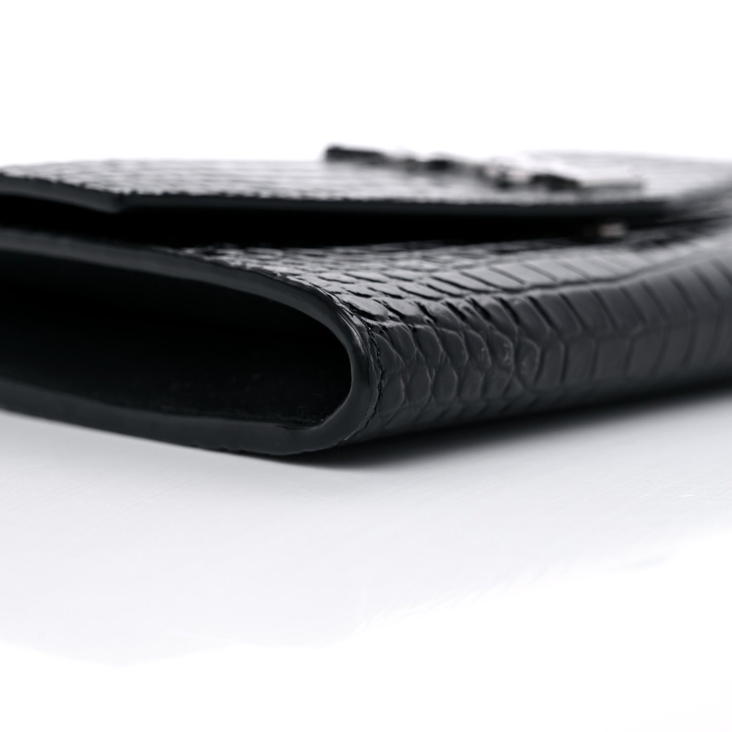 Calfskin Crocodile Embossed Monogram Uptown Chain Wallet Black