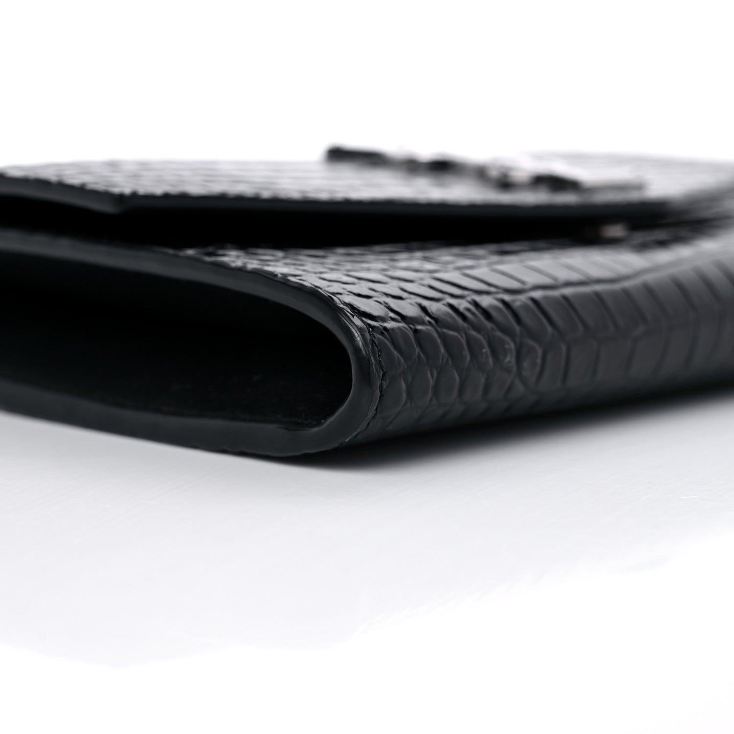 Saint Laurent Calfskin Crocodile Embossed Monogram Uptown Chain Wallet Black 9 of 11