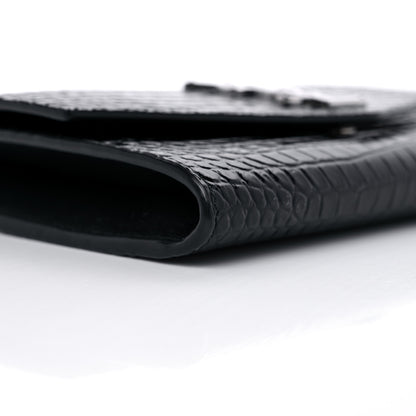 Saint Laurent Calfskin Crocodile Embossed Monogram Uptown Chain Wallet Black 9 of 11