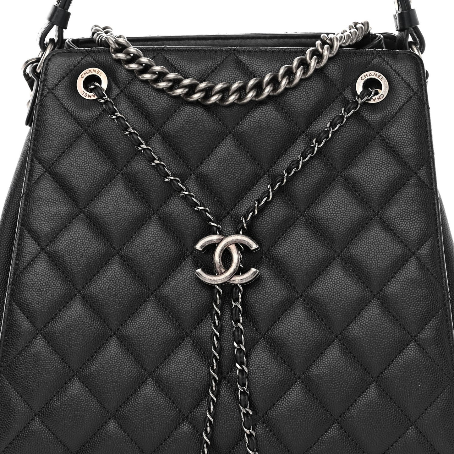 Caviar Quilted Medium CC Bucket Bag Black