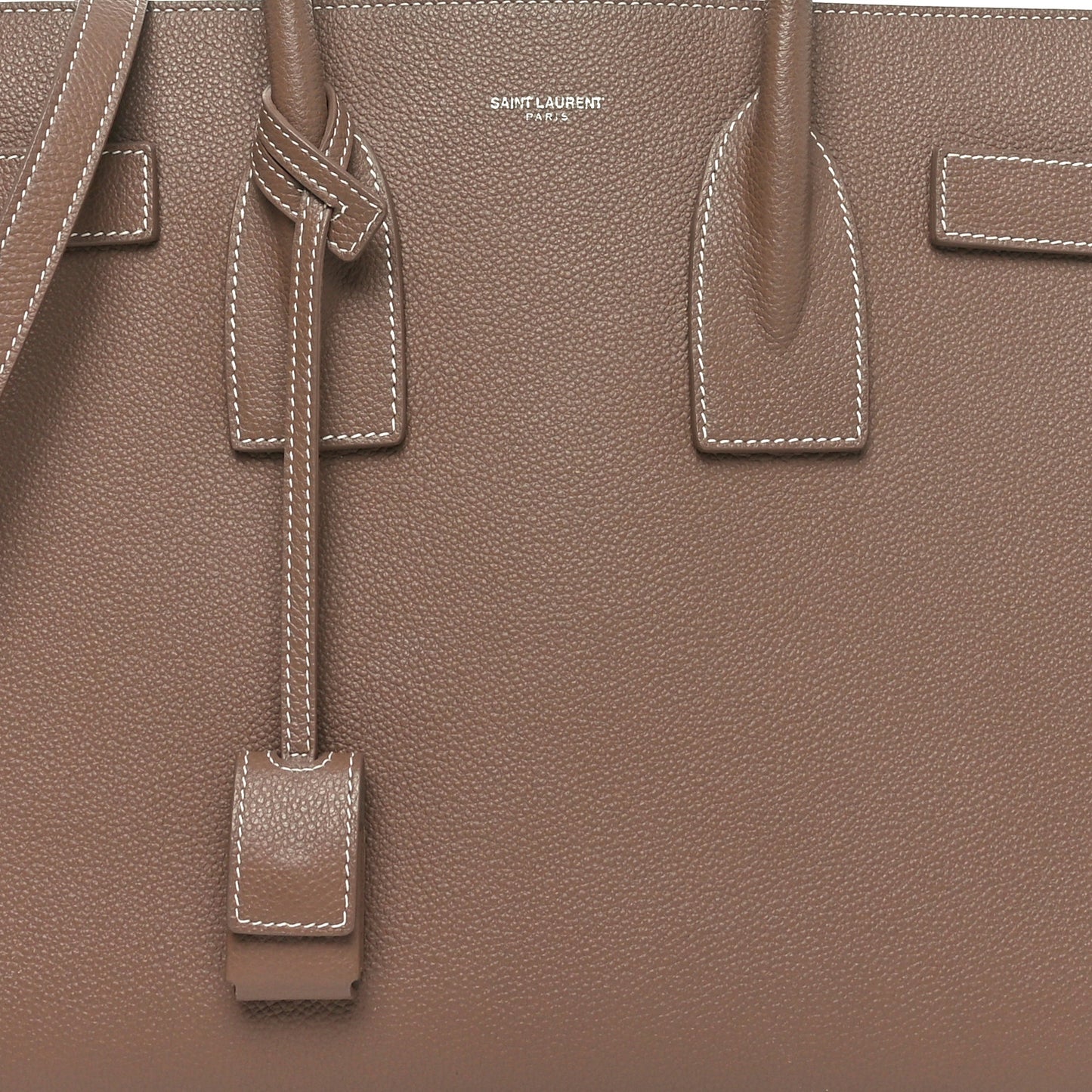 Grained Calfskin Topstitch Small Classic Sac De Jour Taupe