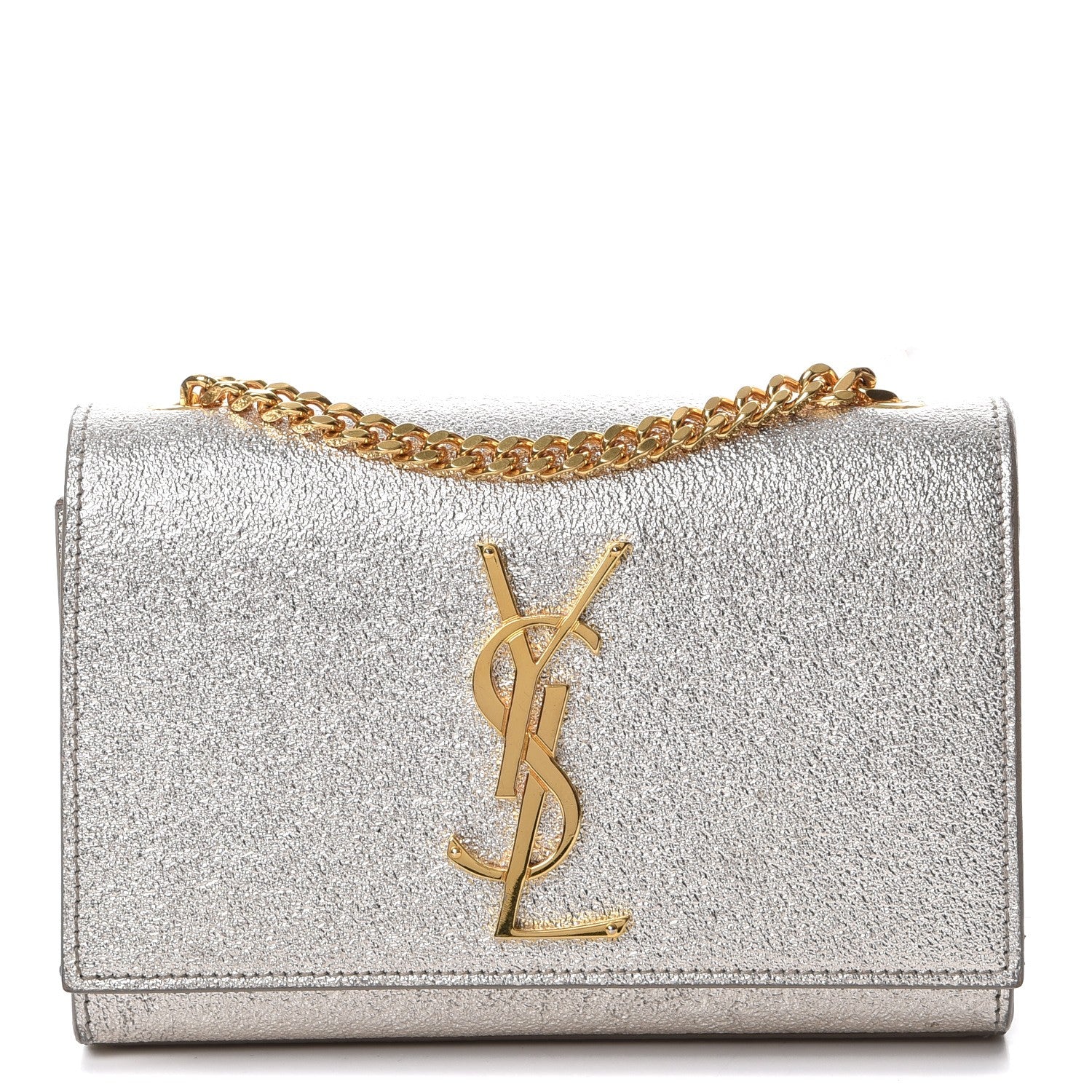 Saint Laurent Metallic Calfskin Small Classic Monogram Kate Satchel Pale Gold 1 of 9