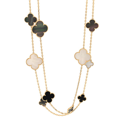 Van Cleef & Arpels 18K Yellow Gold Onyx Mother of Pearl 16 Motifs Magic Alhambra Necklace 1 of 4