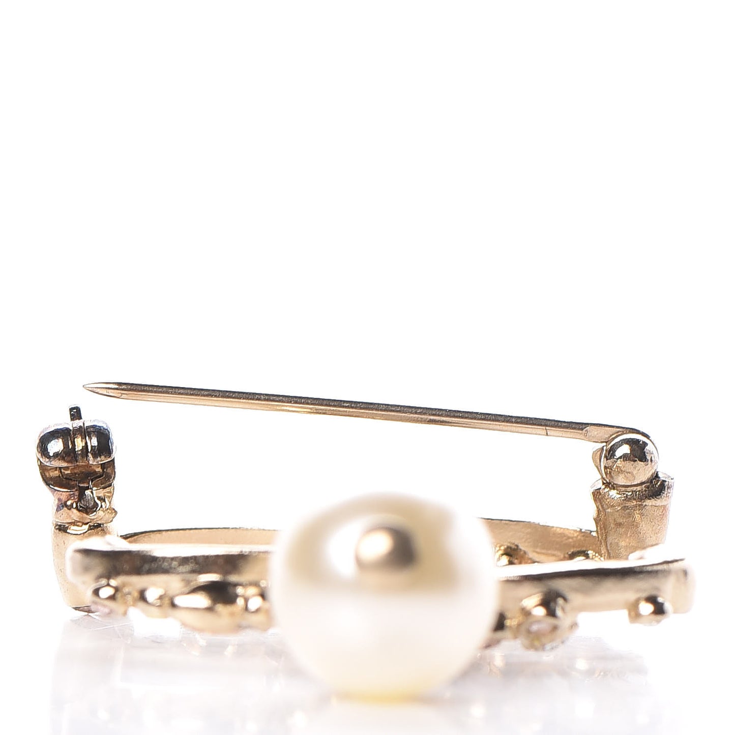 Crystal Pearl Drop CC Brooch Gold