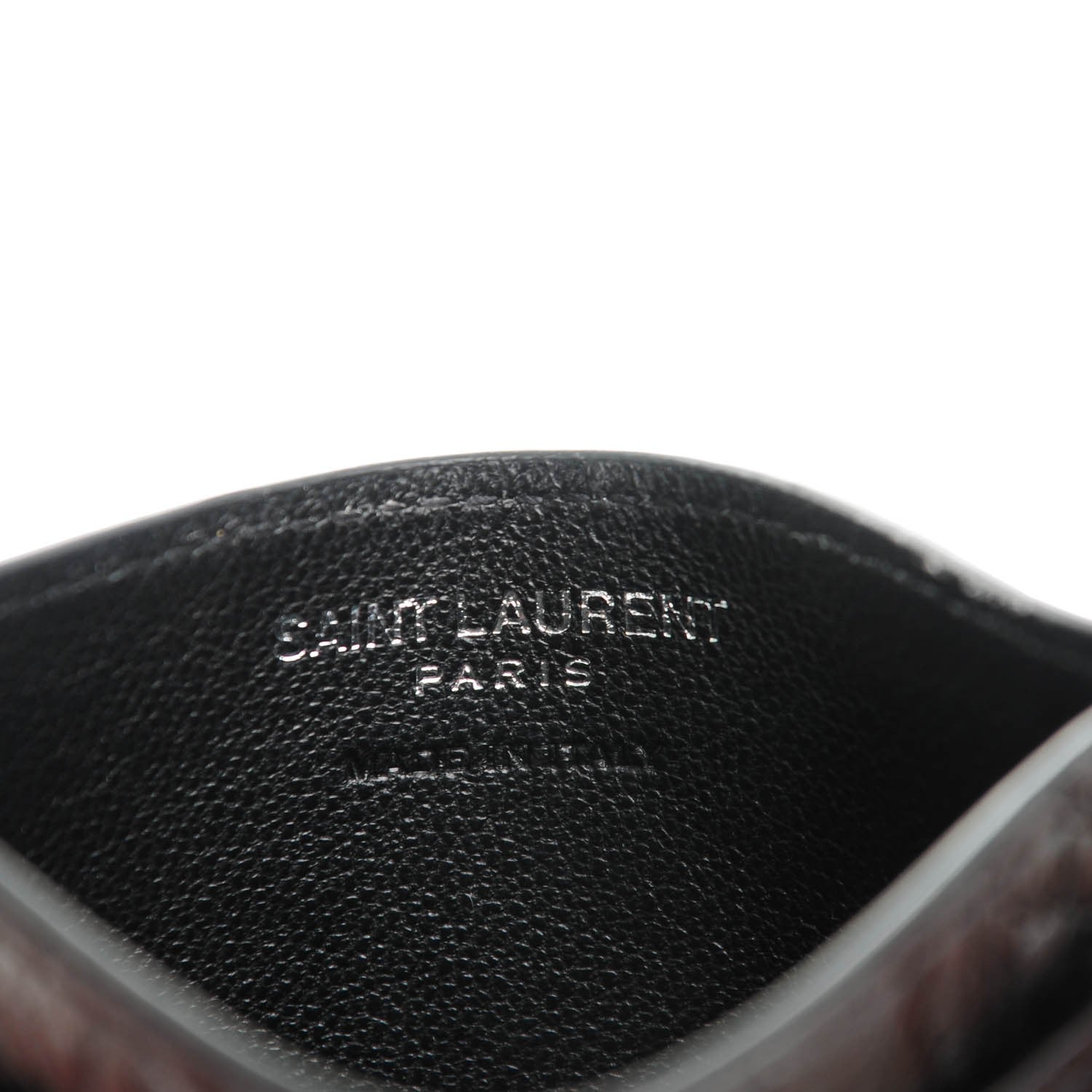 Saint Laurent Calfskin Crocodile Embossed Card Case Black 6 of 7