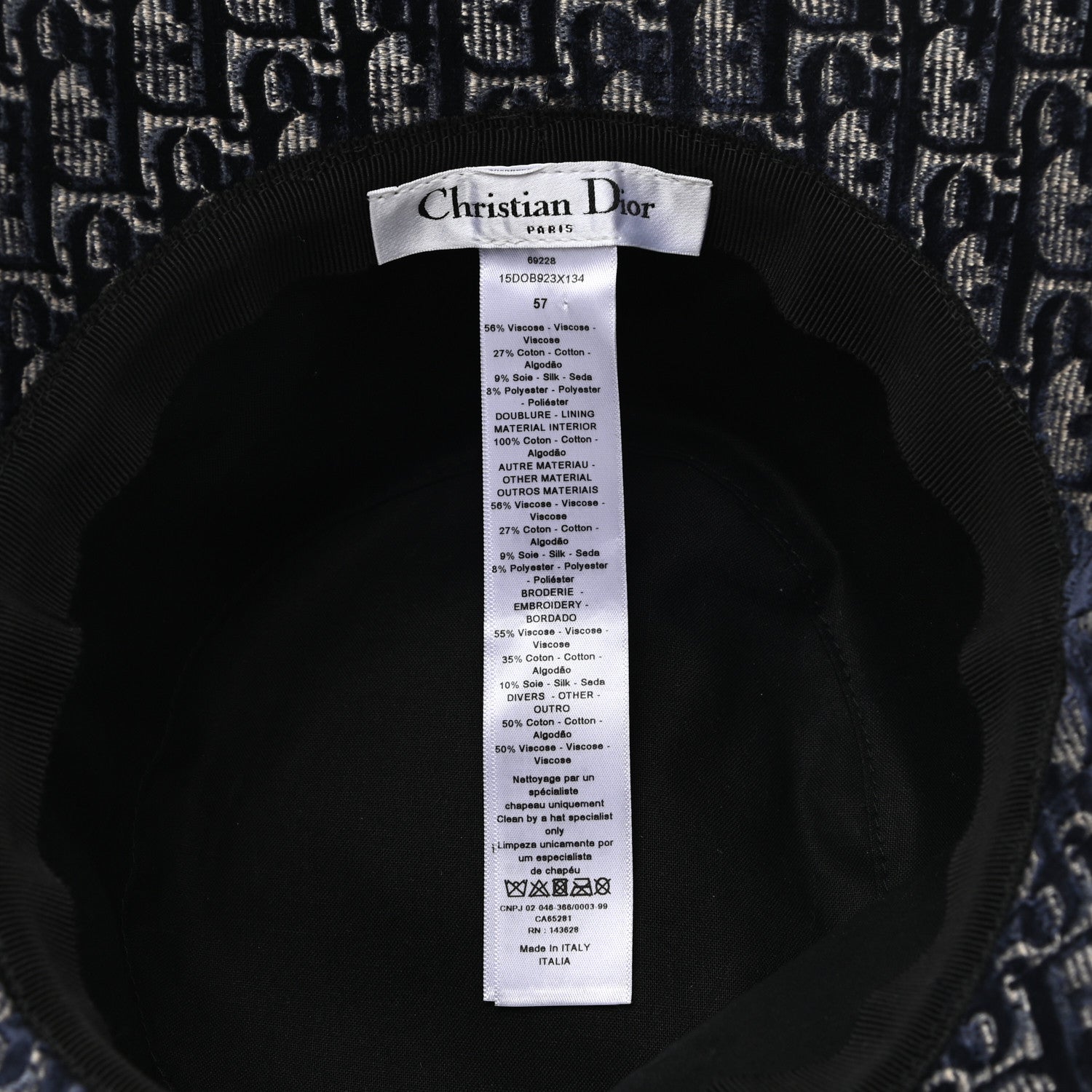 Christian Dior Velvet Oblique Large Brim Bucket Hat 57 Bleu Red 7 of 8