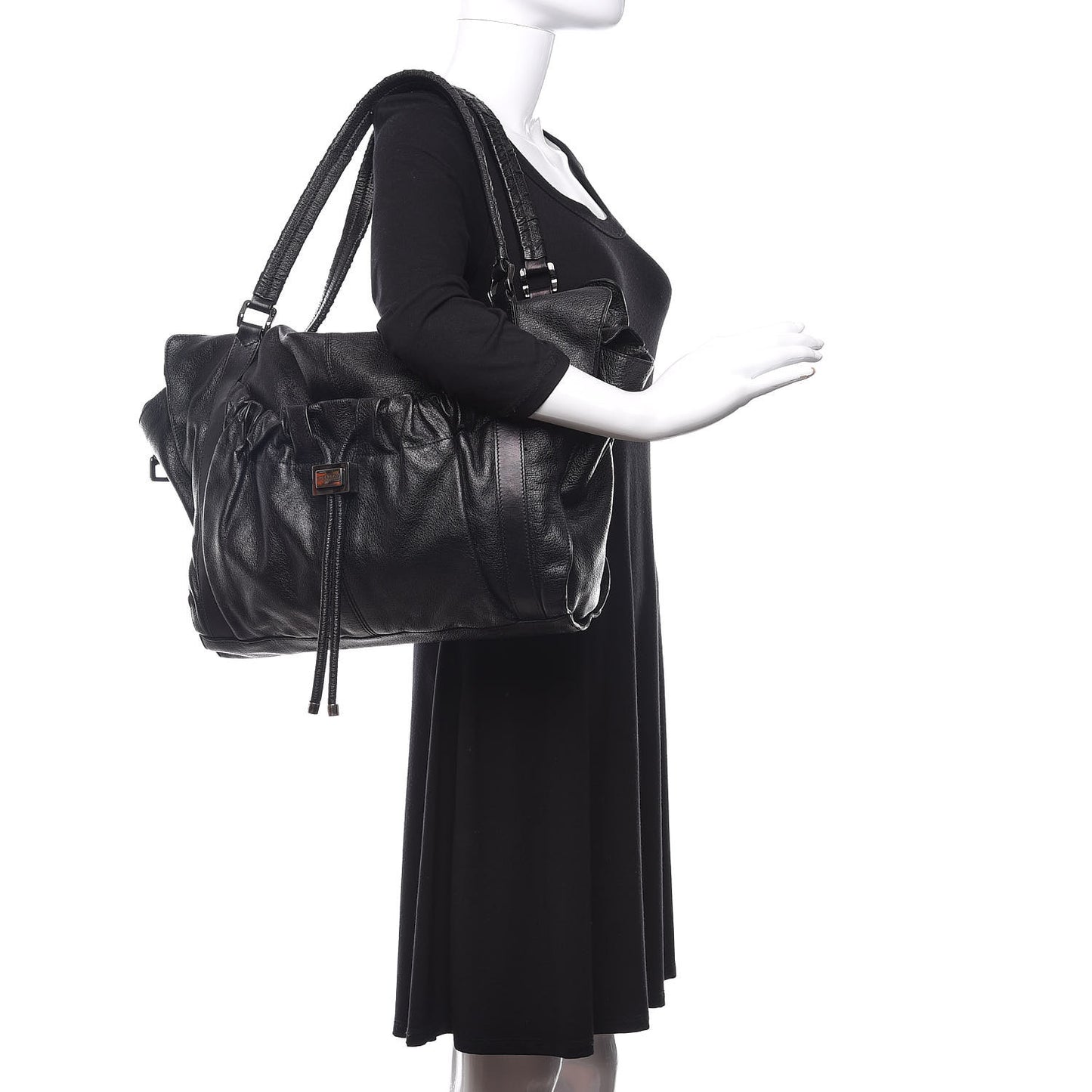 Calfskin Drawstring Tote Black