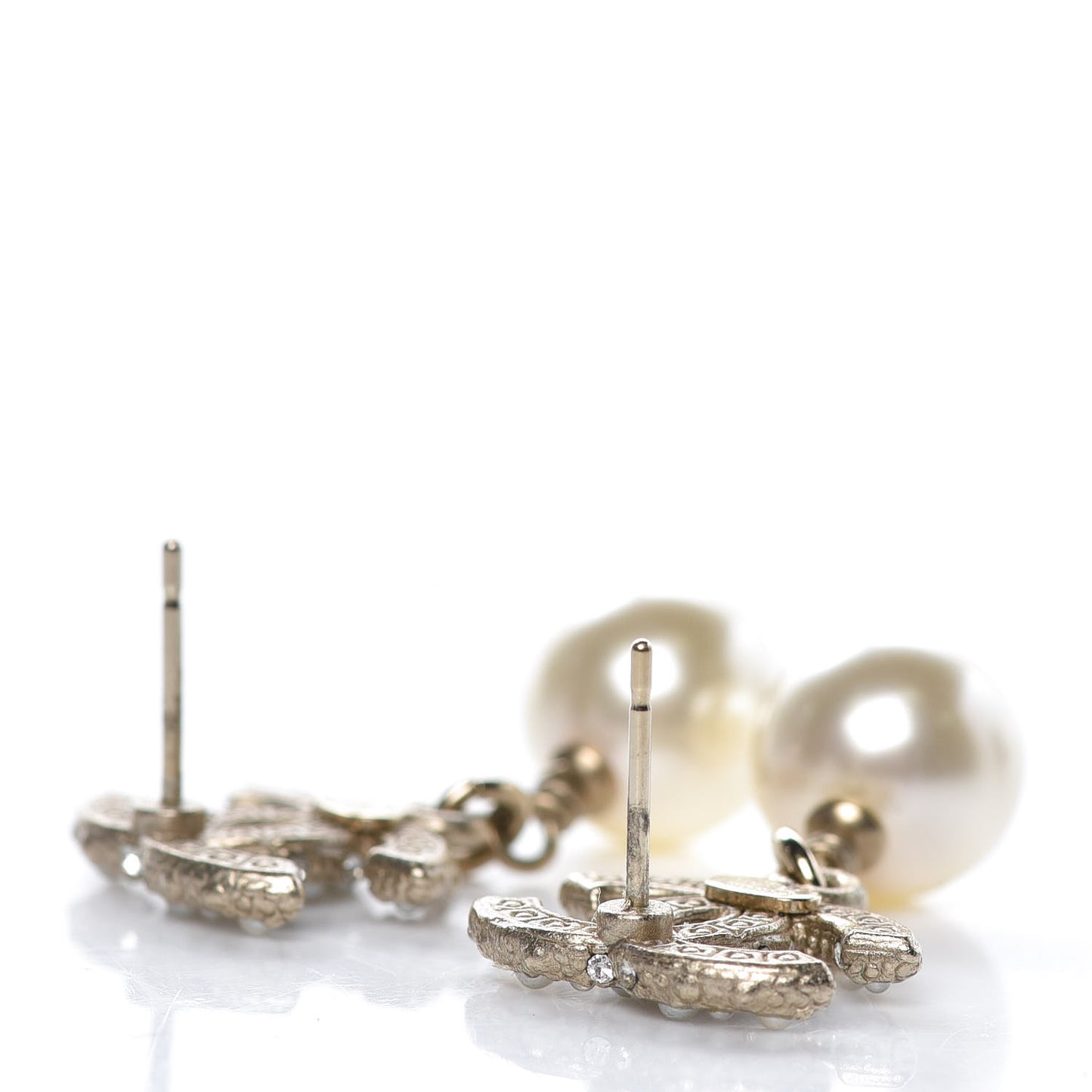 Pearl Crystal CC Drop Earrings Gold