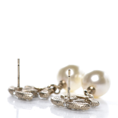 Chanel Pearl Crystal CC Drop Earrings Gold 5 of 5