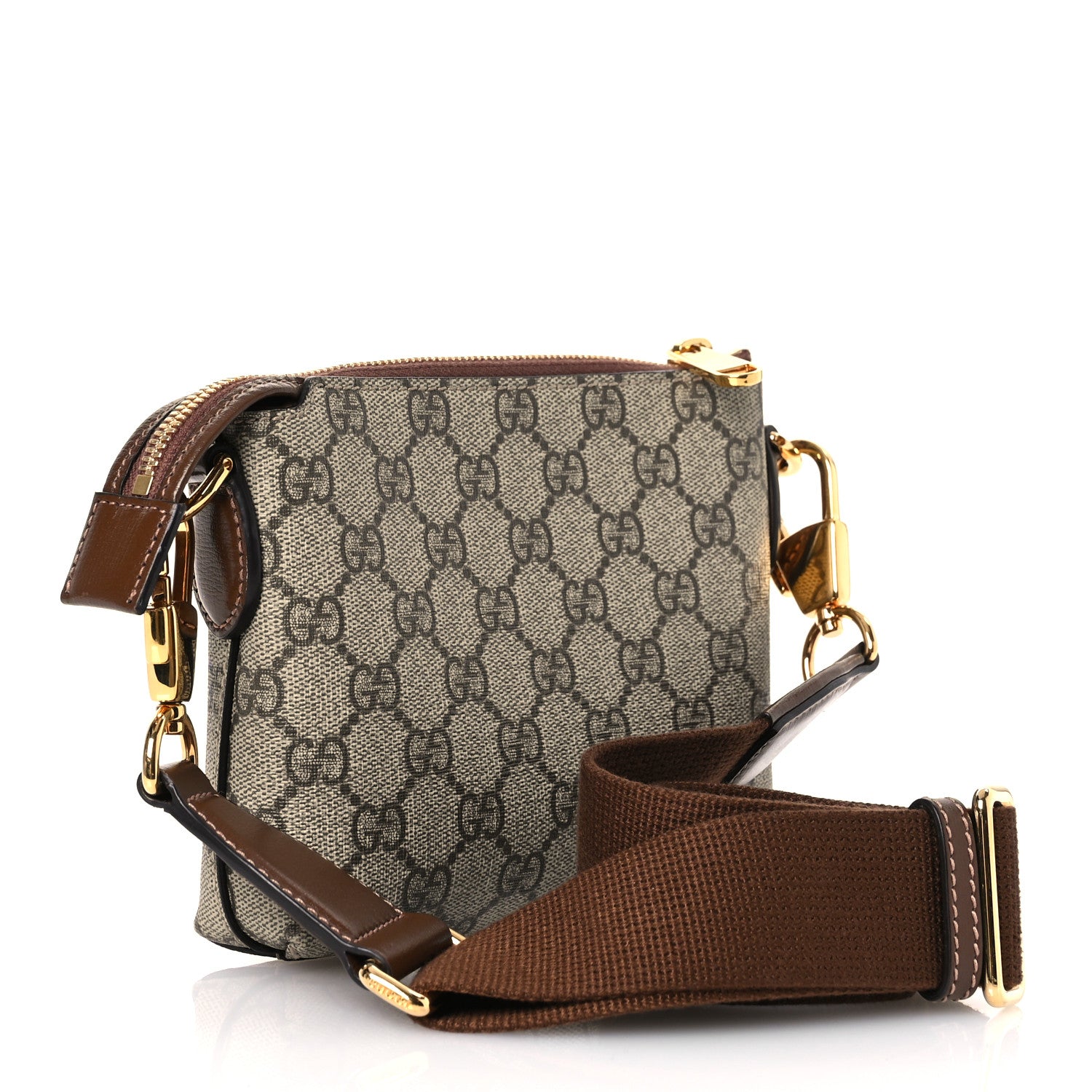 Gucci GG Supreme Monogram Azalea Calfskin Small Retro Interlocking G Wristlet Messenger Bag Beige Ebony Brown Sugar 3 of 14