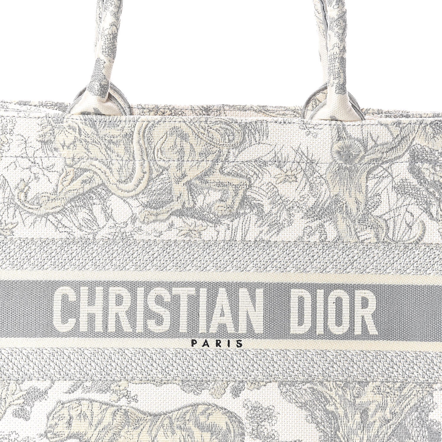 Christian Dior Canvas Embroidered Medium Dioriviera Toile De Jouy Book Tote Gray 7 of 9