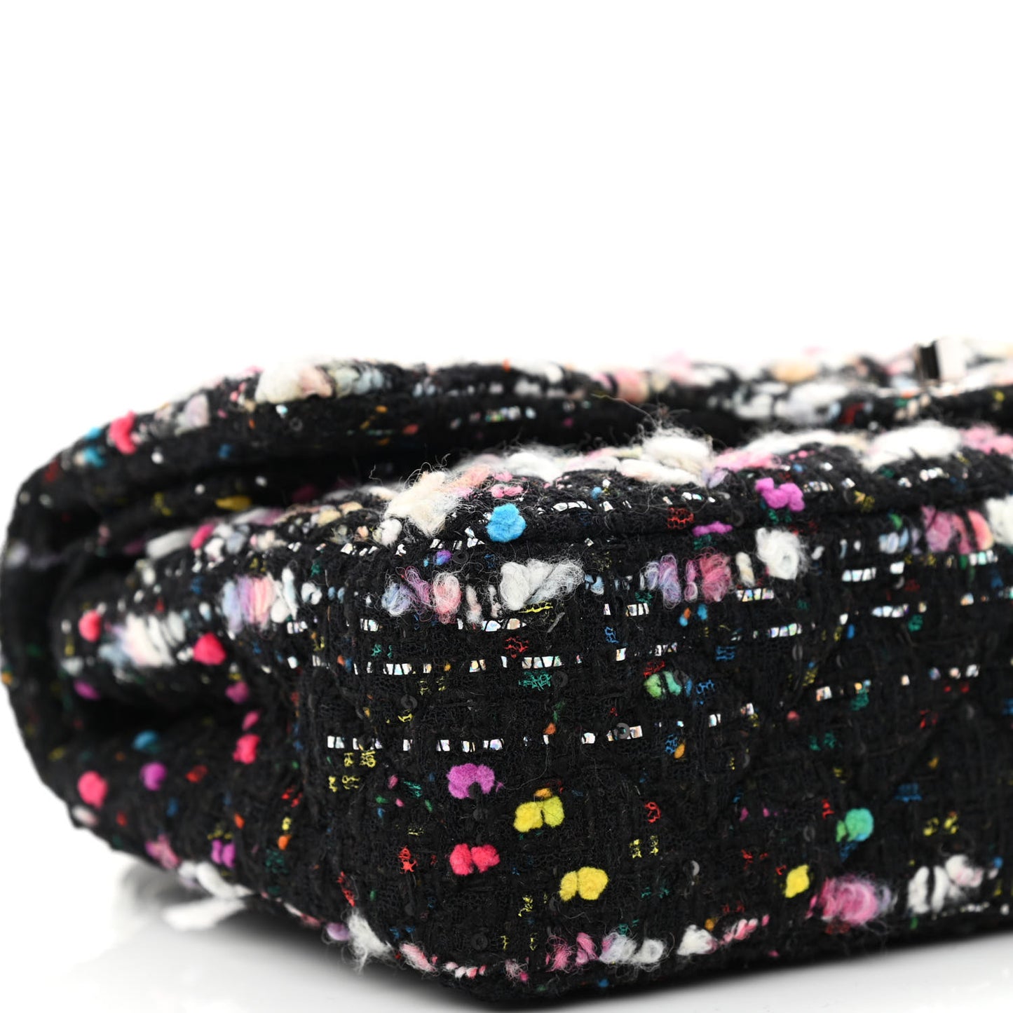 Tweed Quilted Medium Double Flap Black White Yellow Pink