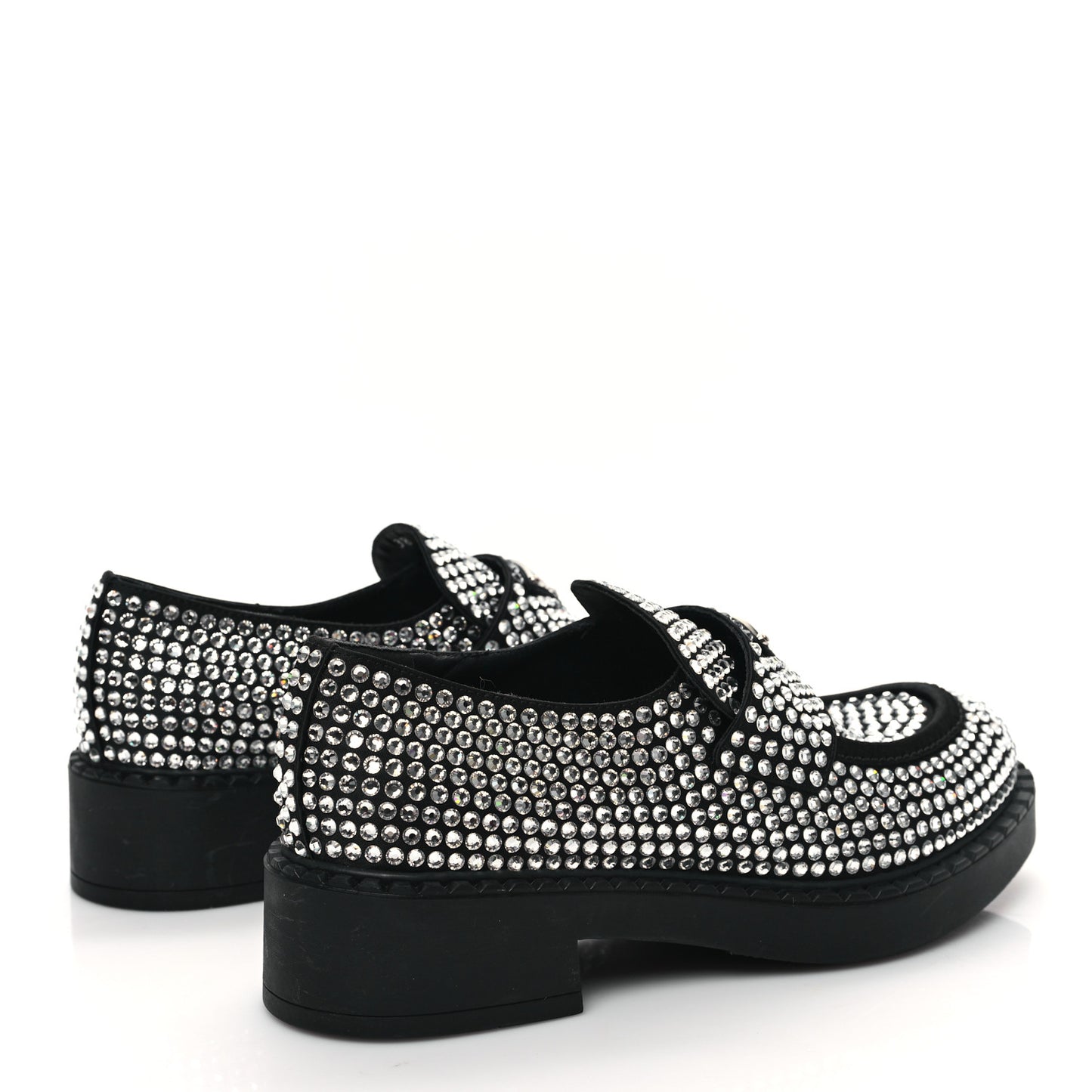 Satin Crystal Metal Triangle Logo 50mm Loafers 38 Cristal