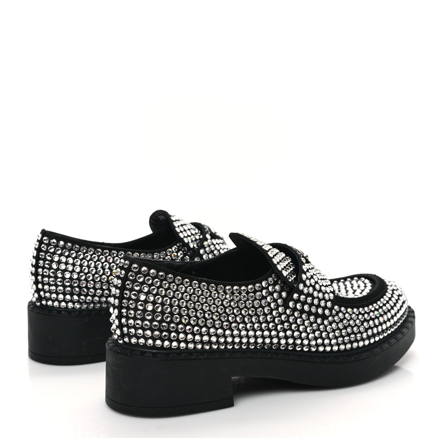 Prada Satin Crystal Metal Triangle Logo 50mm Loafers 38 Cristal 4 of 9