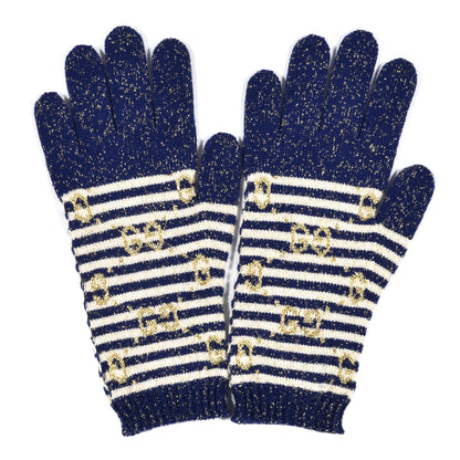 Gucci Wool Knit GG Monogram Gloves M Navy Ivory 1 of 4