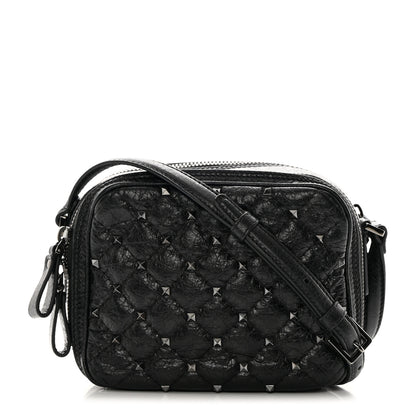 Valentino Garavani Craquele Nappa Rockstud Spike Double Zip Camera Crossbody Bag Black 1 of 13
