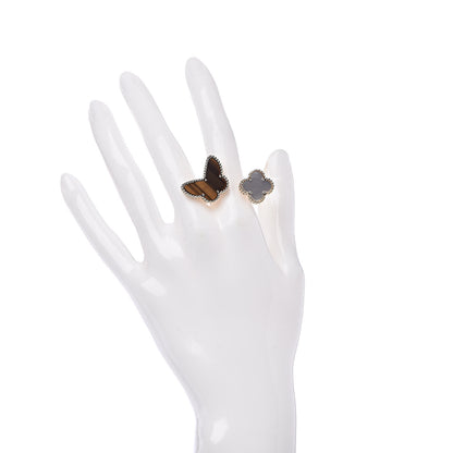 Van Cleef & Arpels 18K Yellow Gold Mother of Pearl Tiger Eye Lucky Alhambra Between the Finger Ring 51 5.75 2 of 6