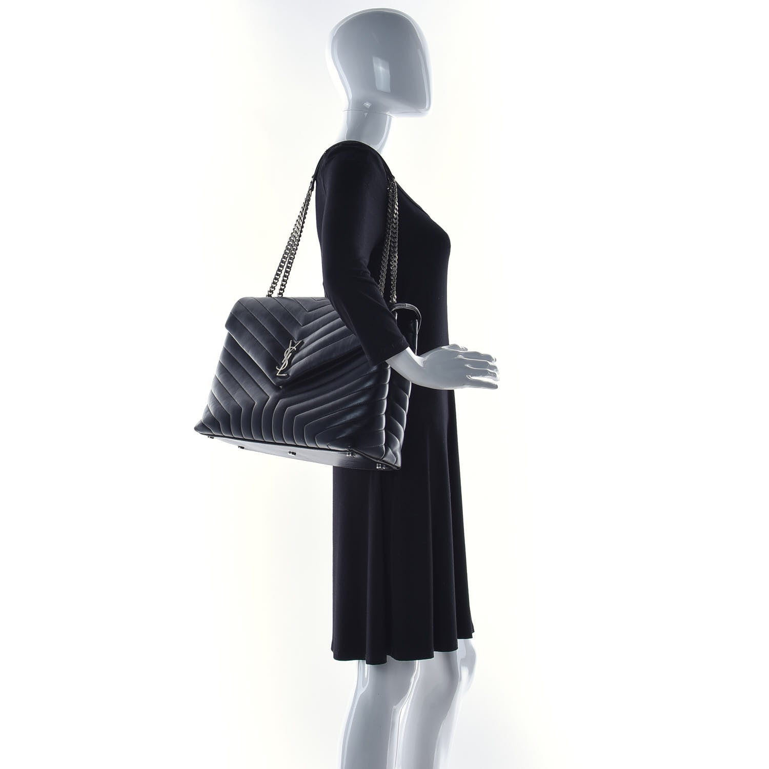 Saint Laurent Calfskin Y Quilted Monogram Large Loulou Chain Satchel Black 2 of 10