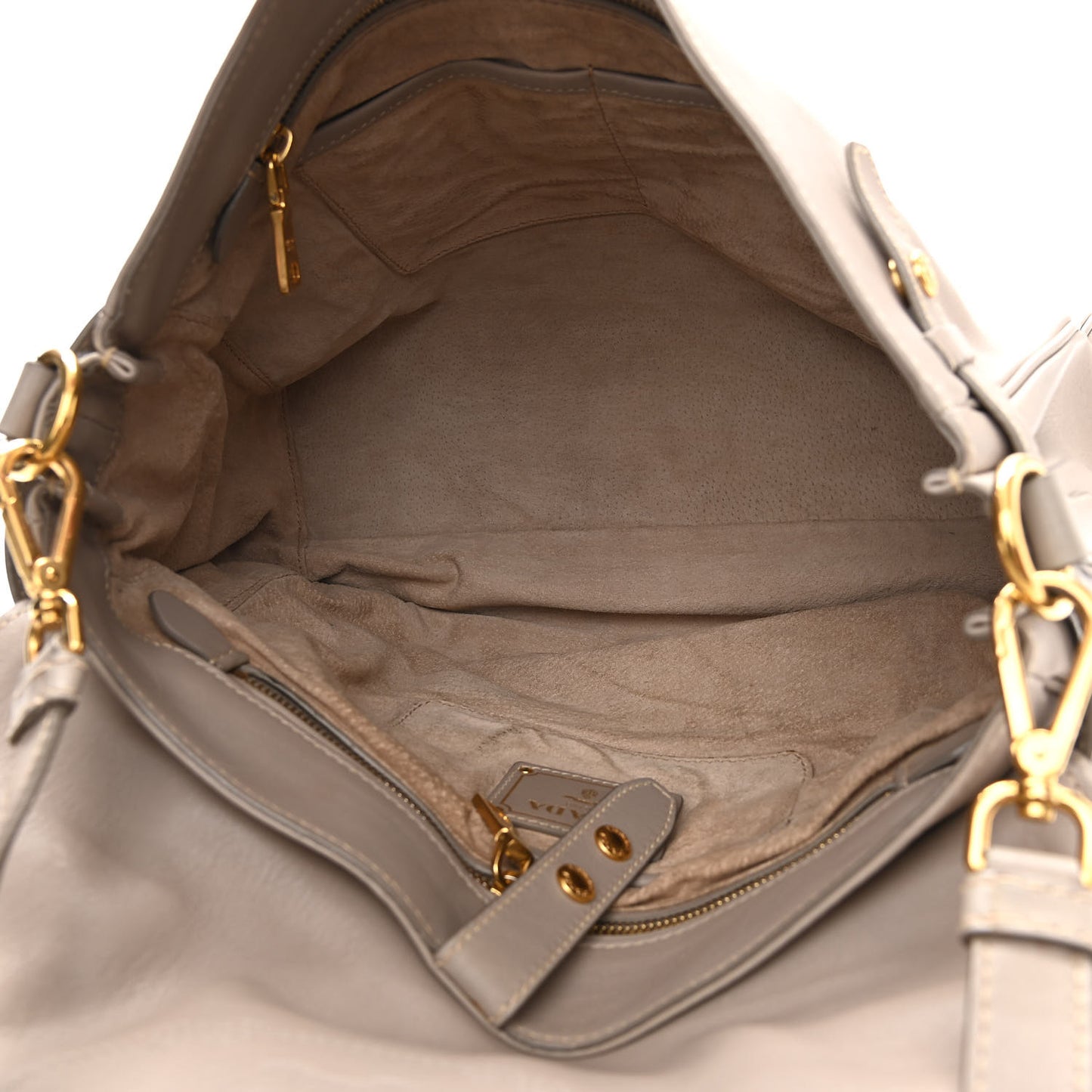 City Calfskin Foldover Pushlock Top Handle Satchel Argilla