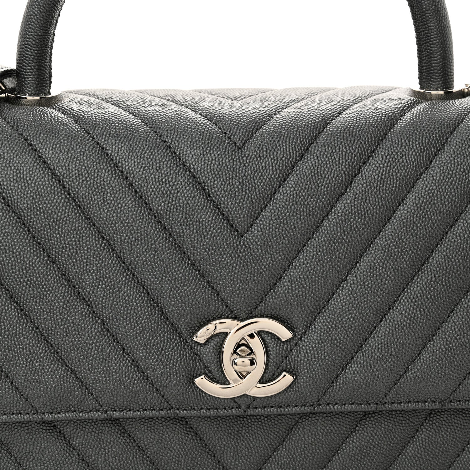 Chanel Metallic Caviar Chevron Quilted Small Coco Handle Flap Dark Silver 8 of 10