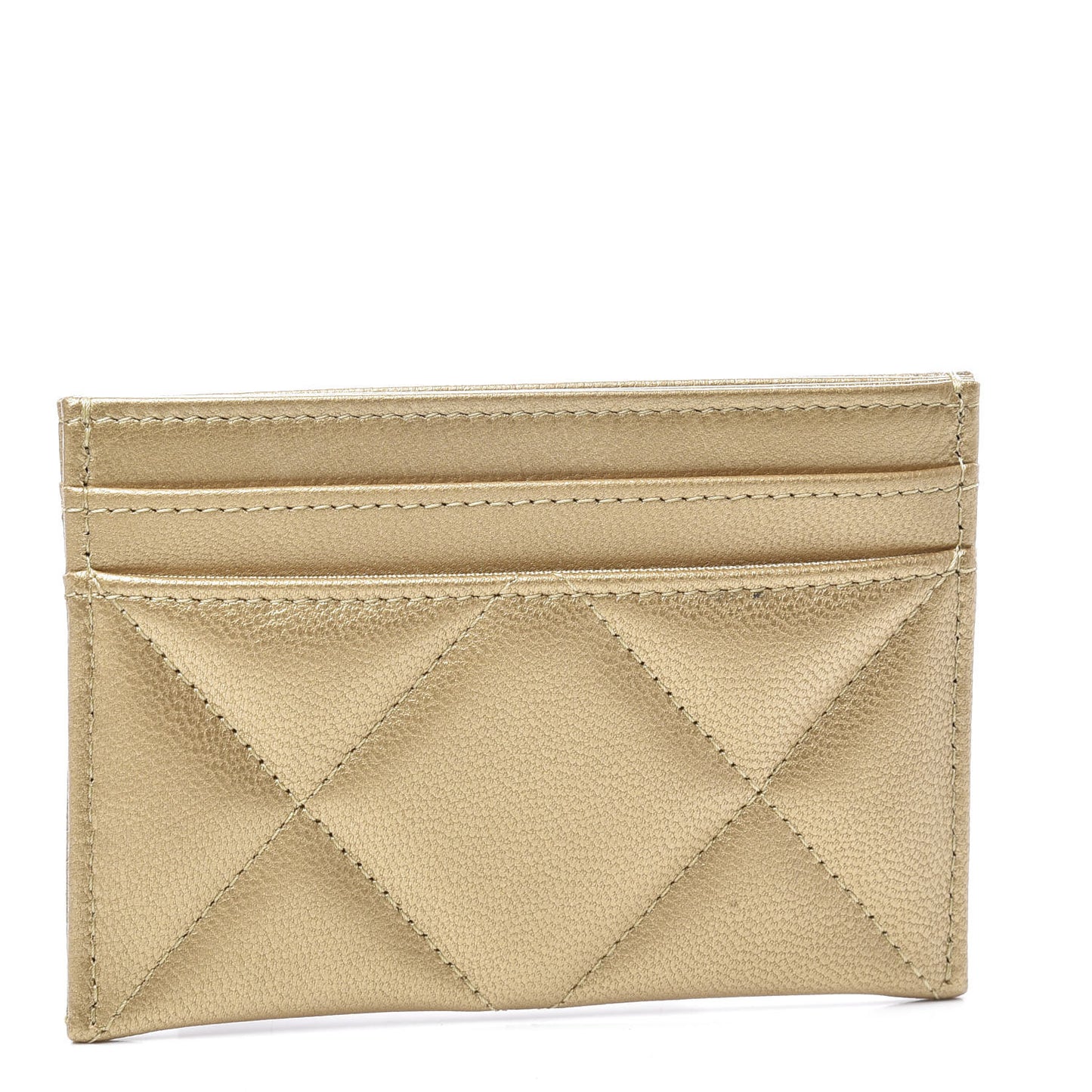 Metallic Goatskin Quilted Chanel 19 Card Holder Gold
