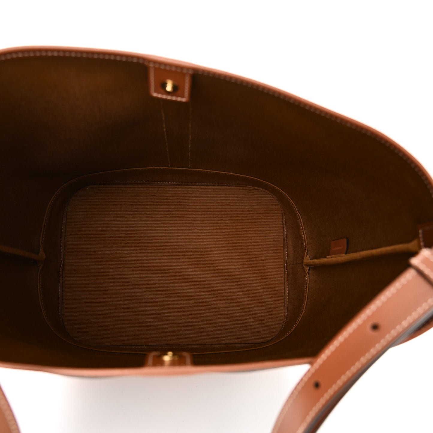 Triomphe Canvas Calfskin Medium Bucket Bag Tan