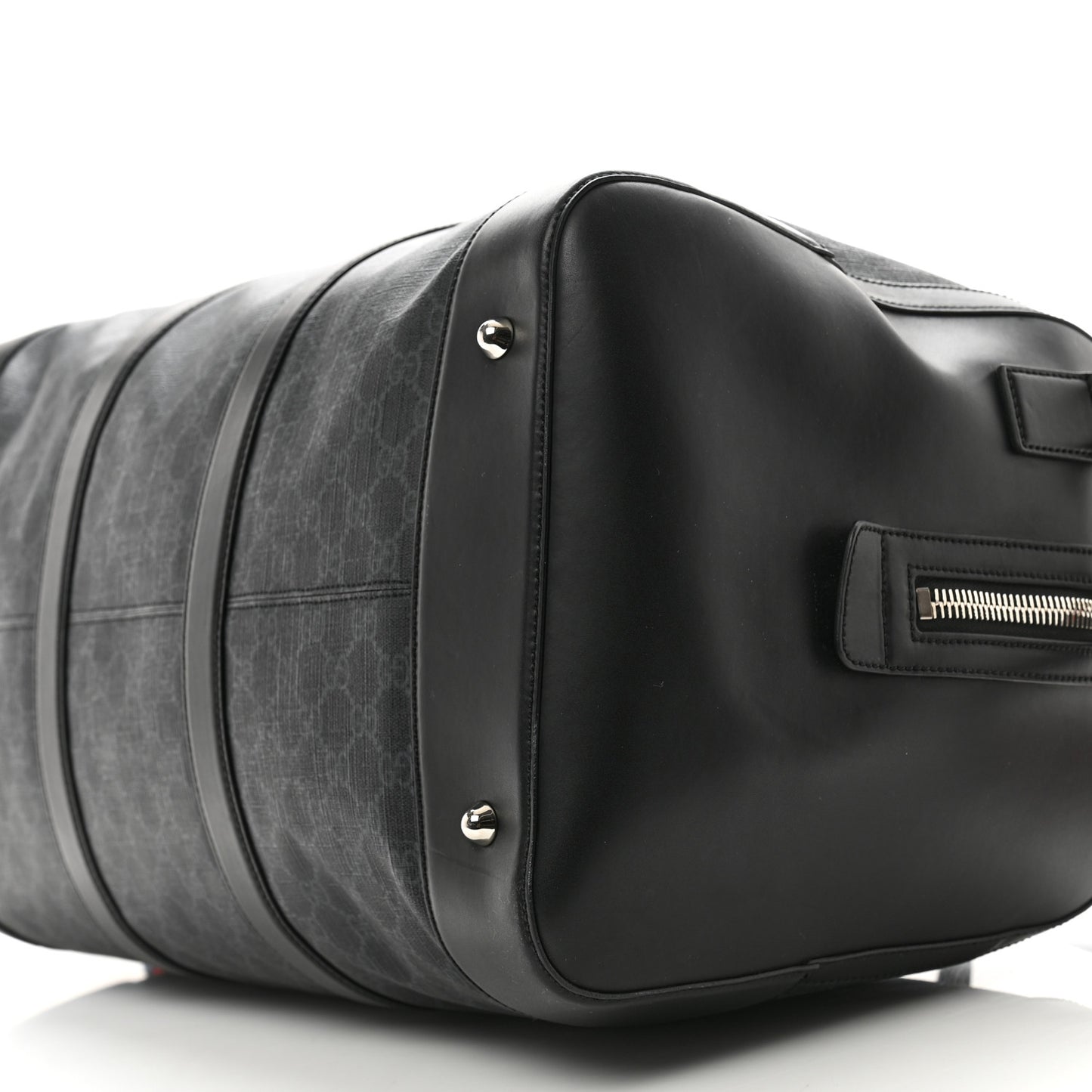 Soft GG Supreme Monogram Appia Calfskin Web Large Carry On Duffle Bag Black Grey