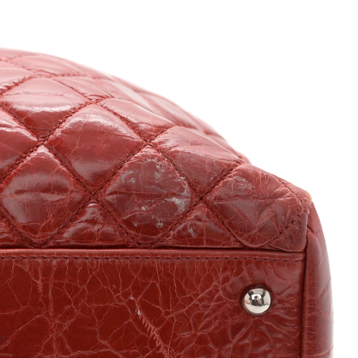 Glazed Calfskin Quilted Large Just Mademoiselle Bowling Bag Red