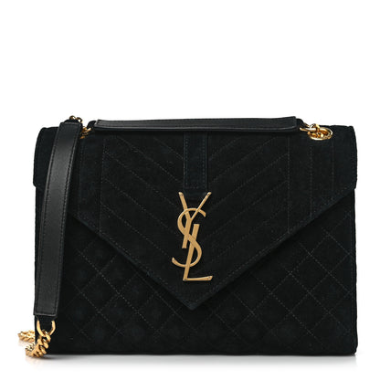 Saint Laurent Suede Mixed Matelasse Triquilt Medium Monogram Satchel Black 1 of 8
