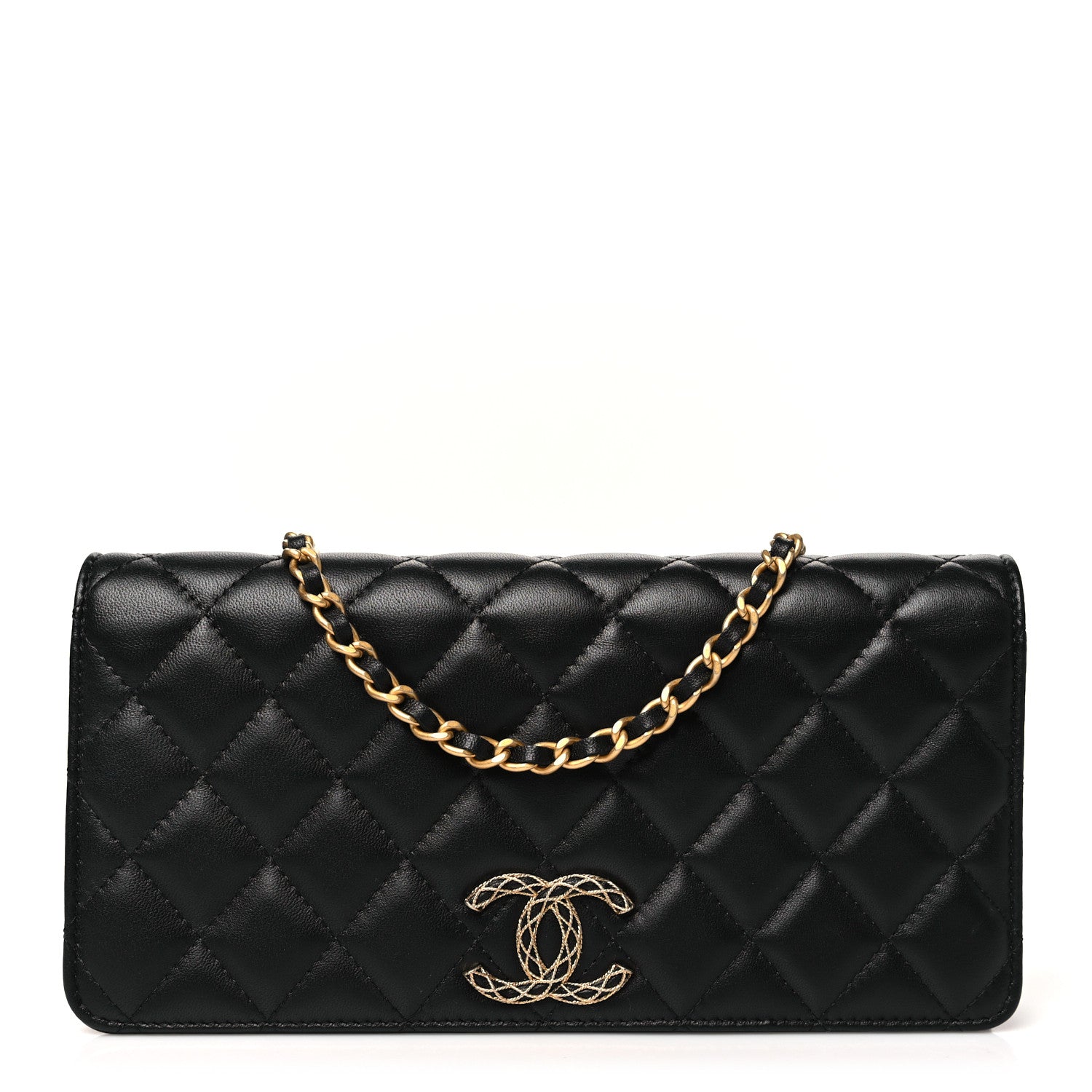 Chanel Lambskin Quilted CC Clutch On Chain Black 1 of 12
