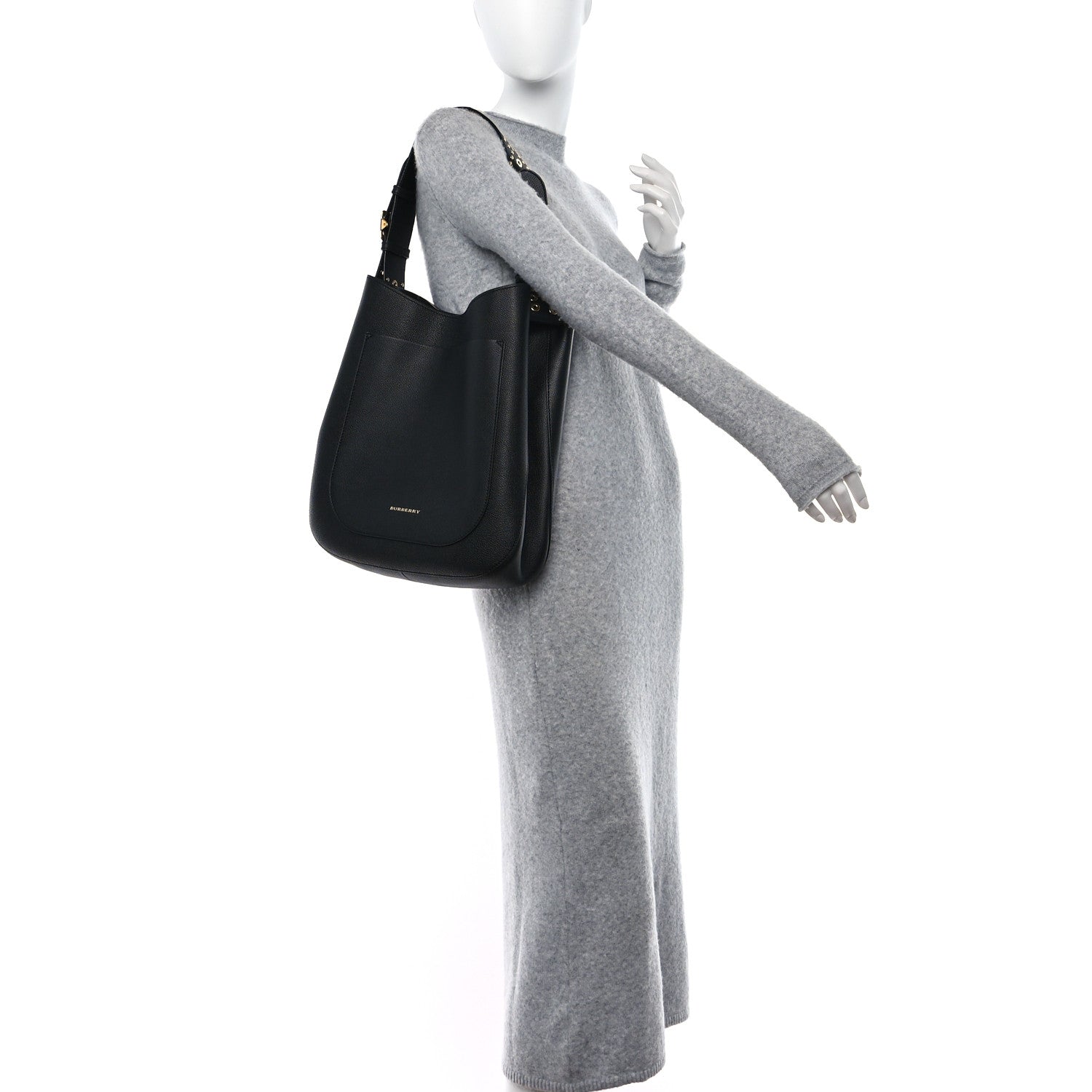 Burberry Soft Grainy Calfskin Small Studded Elmstone Hobo Black 2 of 8