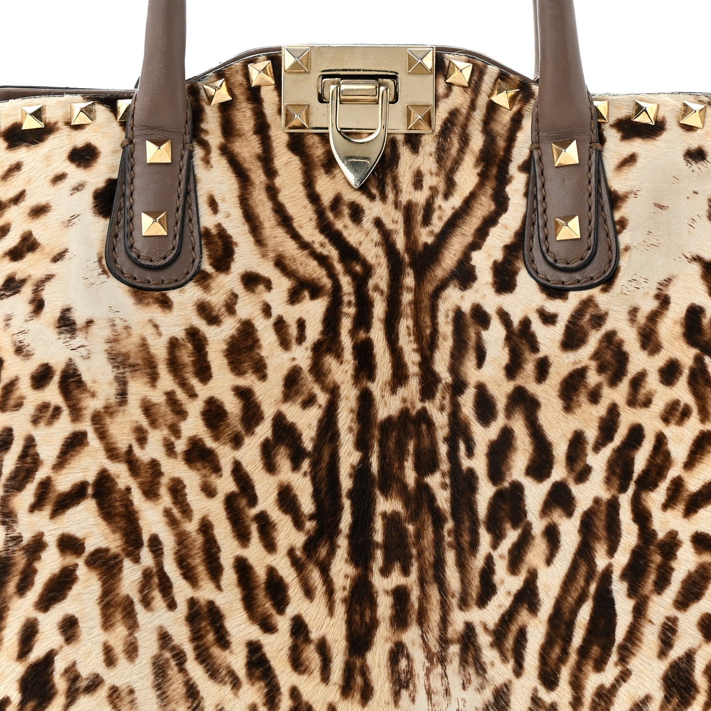 Calf Hair Cavallino Animal Rockstud Dome Satchel Leopard