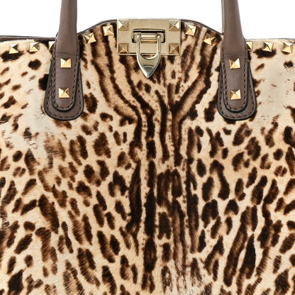 Valentino Garavani Calf Hair Cavallino Animal Rockstud Dome Satchel Leopard 10 of 17