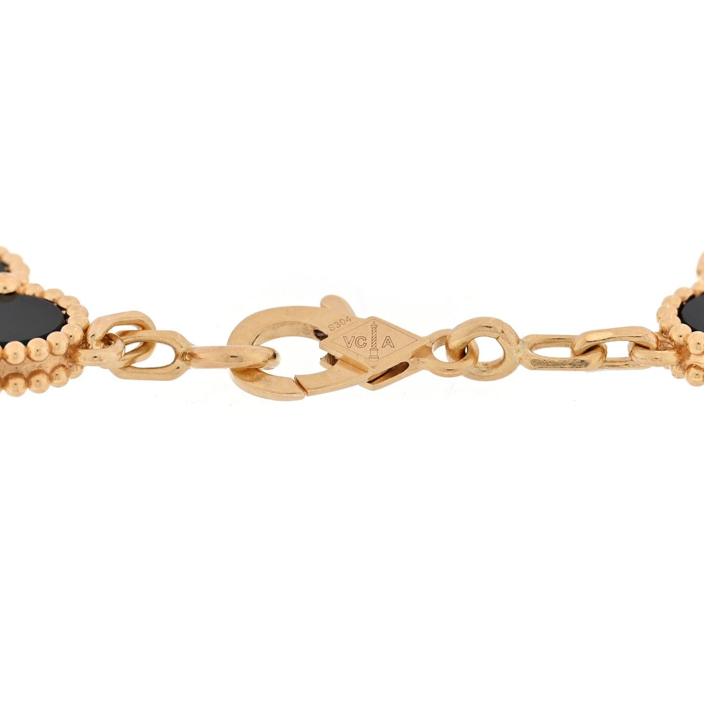 18K Yellow Gold Black Onyx 5 Motifs Vintage Alhambra Bracelet
