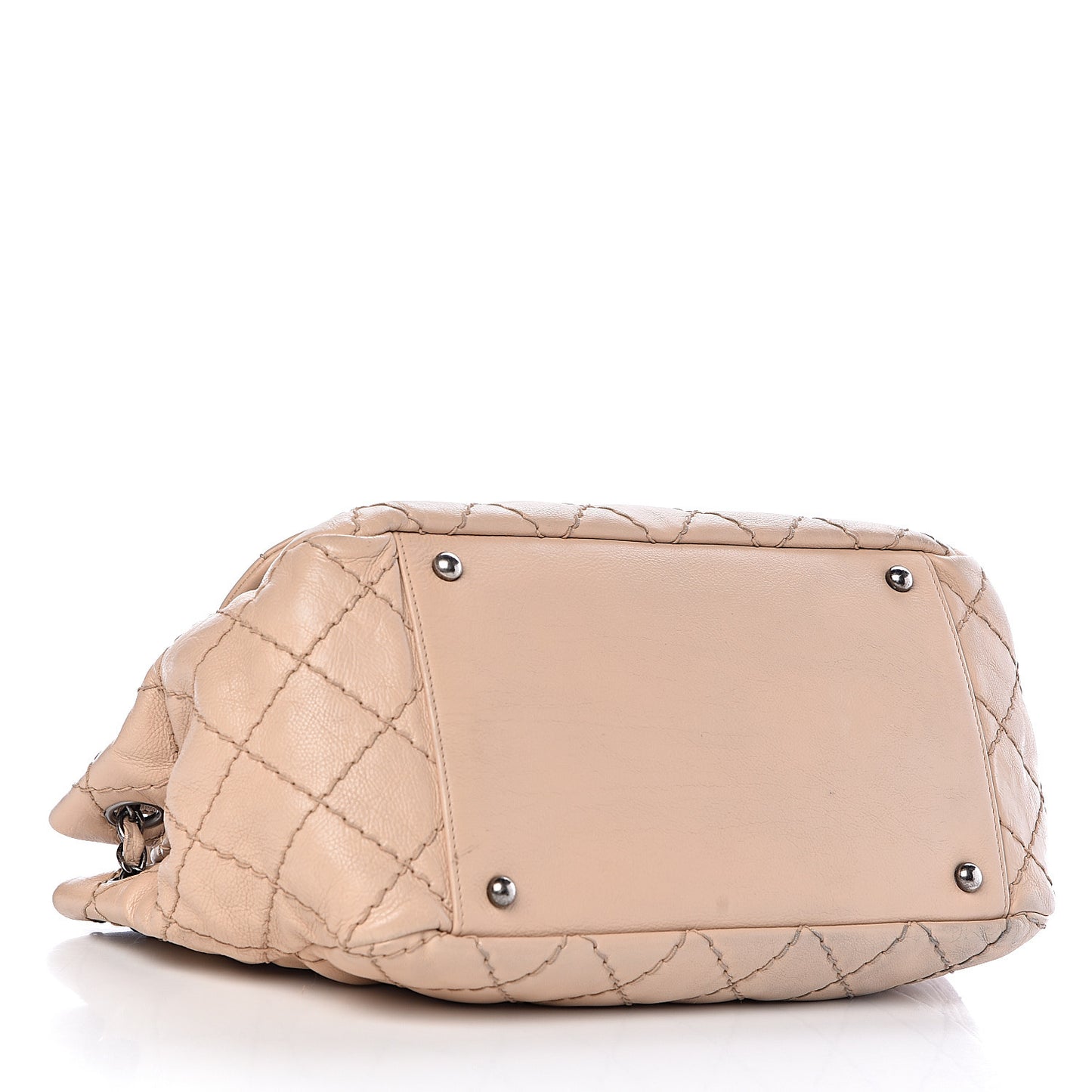 Calfskin Stitch It Accordion Flap Beige