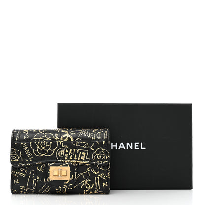 Chanel Calfskin Crocodile Embossed Graffiti 2.55 Crocodile Reissue Flap Card Holder Black Gold 9 of 9