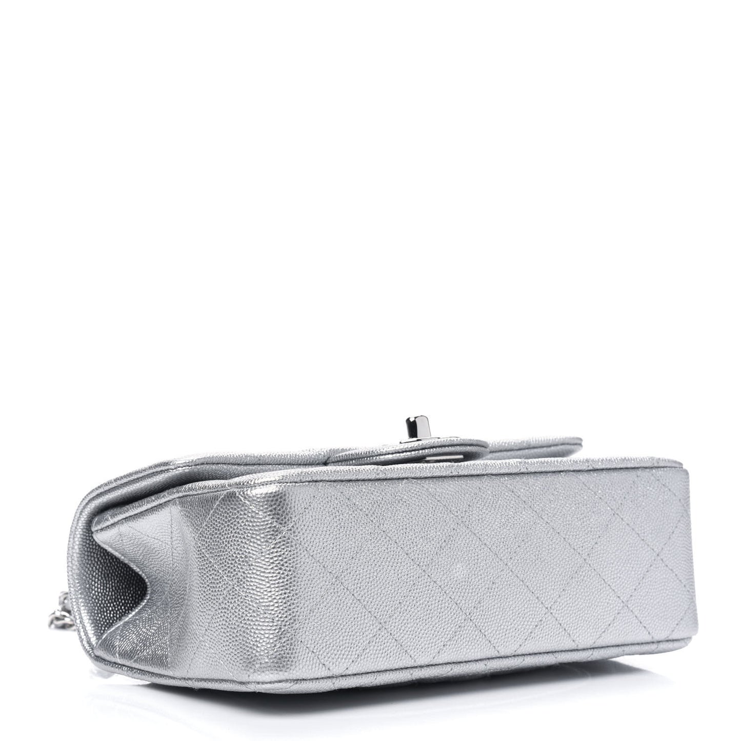 Metallic Caviar Quilted Mini Top Handle Rectangular Flap Silver